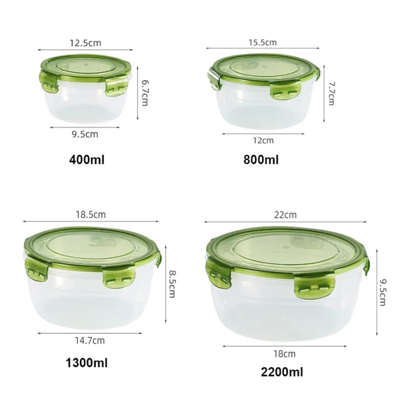 Generisch Kühlschrank-Organizer, Lebensmittel-Aufbewahrungsbehälter, frisches Obst, Kühlschrank-Box, Snack, versiegeltes Glas, Lunchbox, Küchen-Organizer(2200ml green)