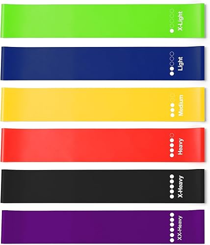 Juego de bandas de resistencia prémium para ejercicio, paquete de 5 bandas elásticas multicolores, niveles de luz X a X-pesada, entrenamiento en