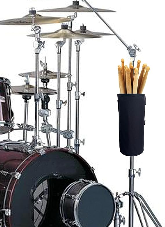 Drumstick Holder Drum Sticks Nylon Holder High-Capacity Bag for Drumsticks Brushes Mallets with Two Hook & Loop Straps Attach to Drum Kit & Music Stand