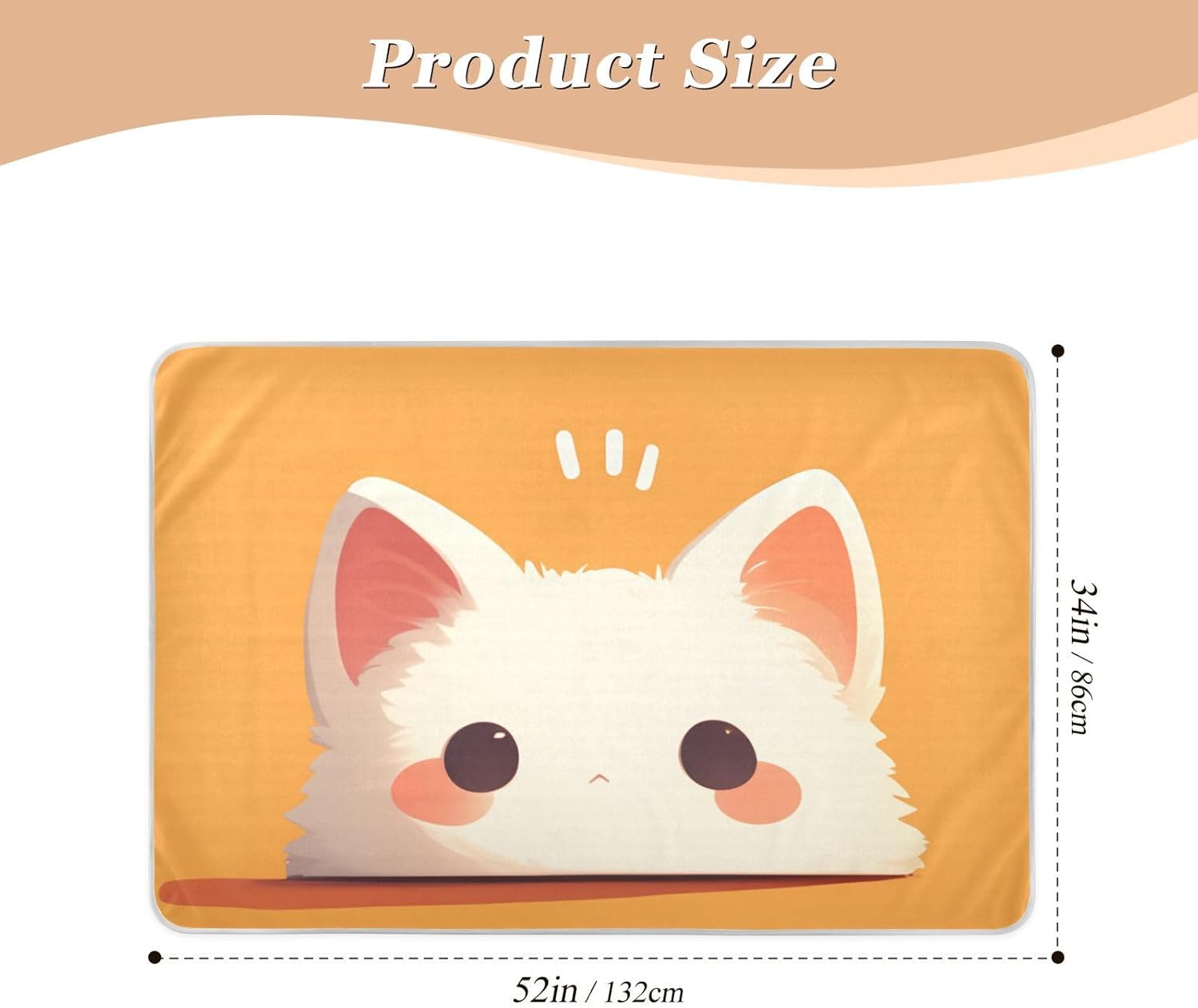 Cartoon Kitten Cute Extra Large Resuable Diaper Mats Soft Absorbent Bed Wetting Pad Cute Cool Bed Liners for Baby Toddler Children , 52" L x 34" W