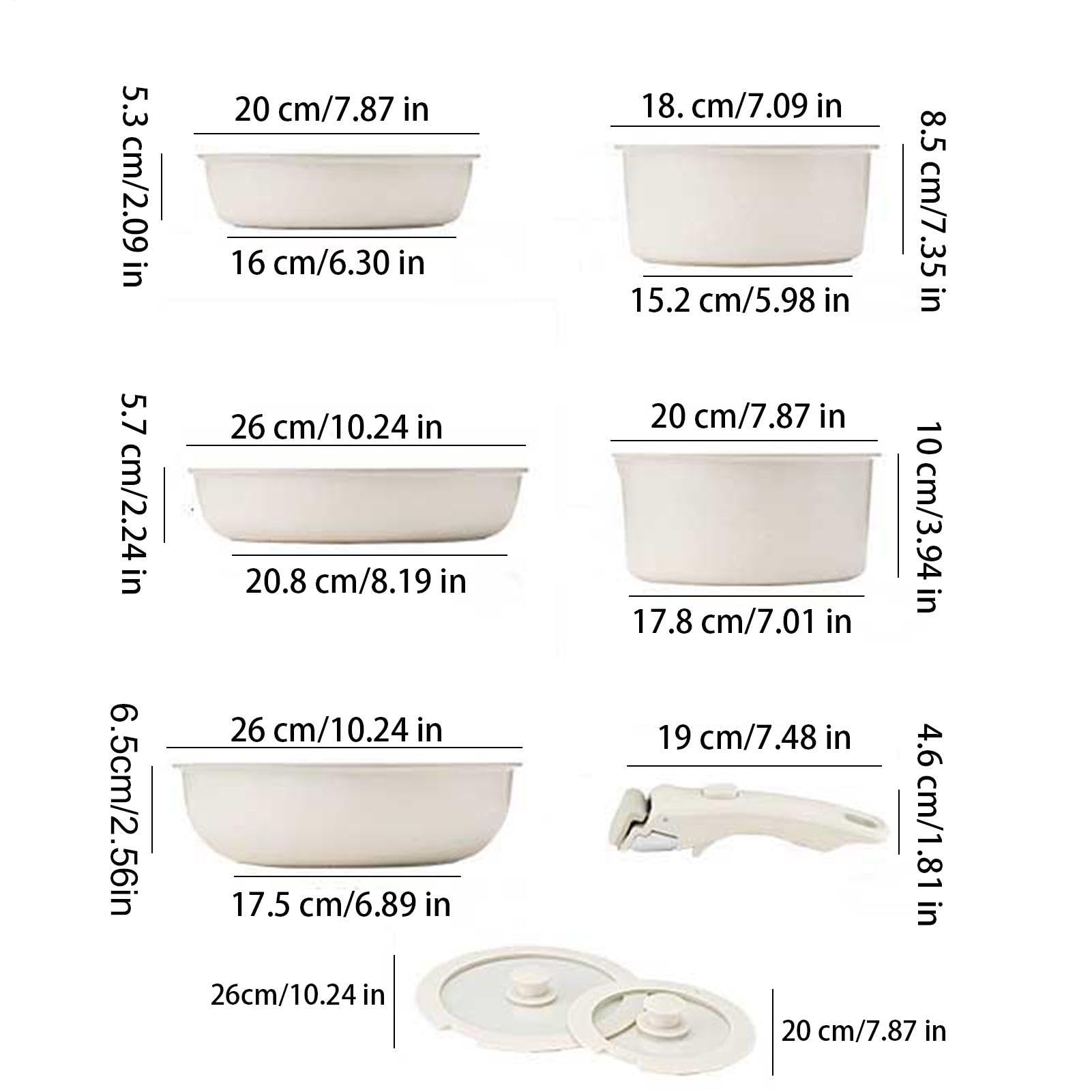 Batterie de cuisine sûre – Casseroles à poignée amovible, poêle à frire | antiadhésive, collection d'ustensiles de cuisine blanc crème | Ensemble de casseroles à poignée amovible, équipement culinair
