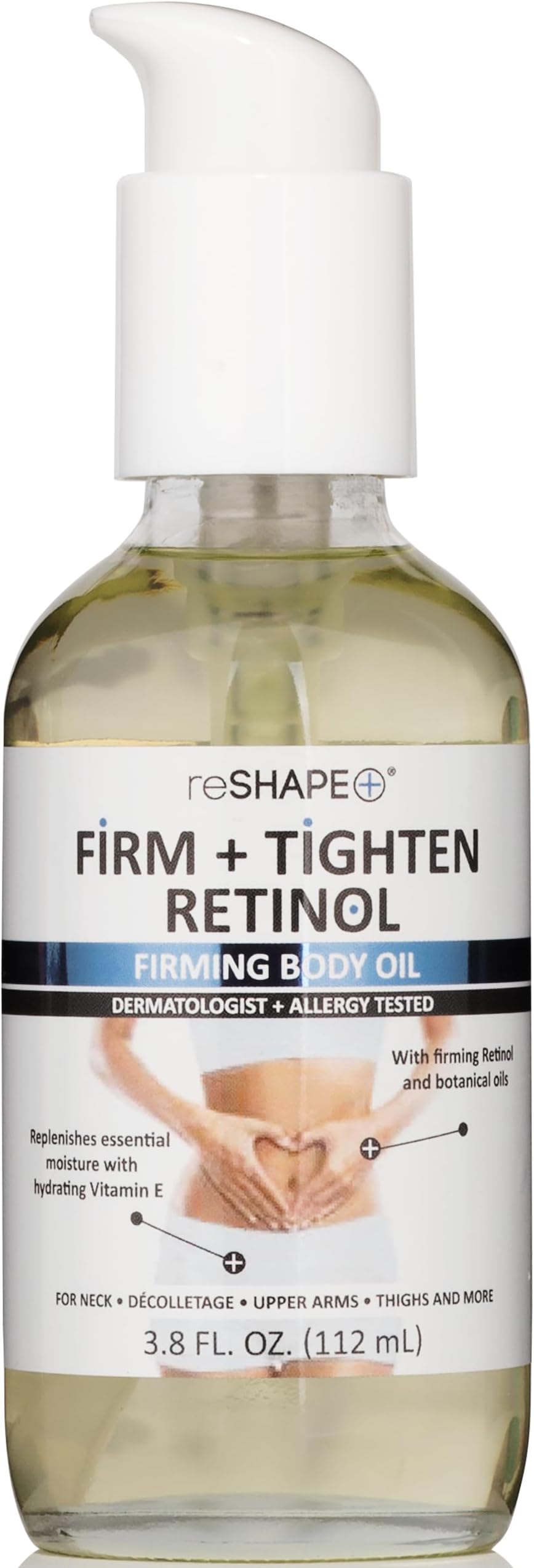 Reshape+ Retinol Firming Body Oil Skin Care Moisturizer W/Vitamin E - Nourishing, Lifting, & Hydrating Body Oil To Improve Look Of Wrinkles, Crepey Skin, Dry Skin, & Stretch Marks, 3.8 Fl Oz