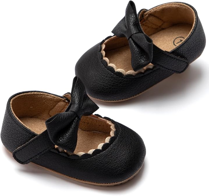 HsdsBebe Infant Baby Girls Mary Jane Flats Bow Non-Slip Soft Sole Princess Toddler First Walkers Sneaker Wedding Dress Shoes