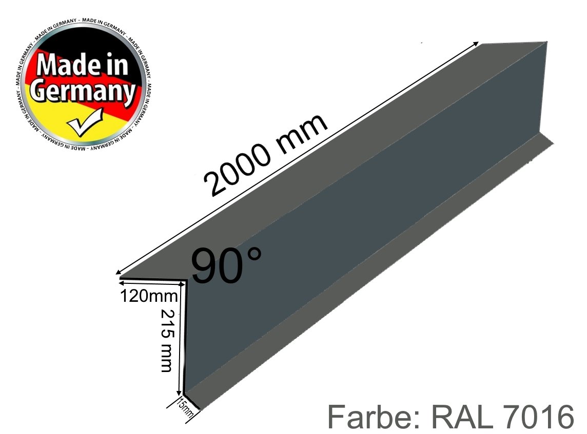 Ortgangblech Ortgangwinkel Winkel Ortblech 120 mm x 215 mm / 2000mm lang Dach-Abschluss-Blech Dachrandblech Dach Kantblech Alu Anthrazit Grau (120mm x 215mm)