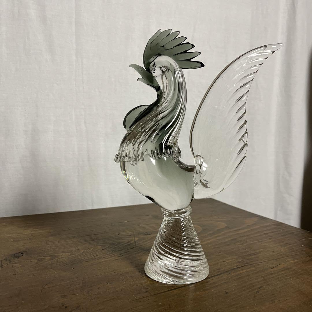 【繊細緻密なガラス細工❗】北欧アンティーク　色ガラス製　2羽のニワトリ　鶏　置物 繊細緻密なガラス細工❗】北欧アンティーク 色ガラス製 2羽のニワトリ 鶏