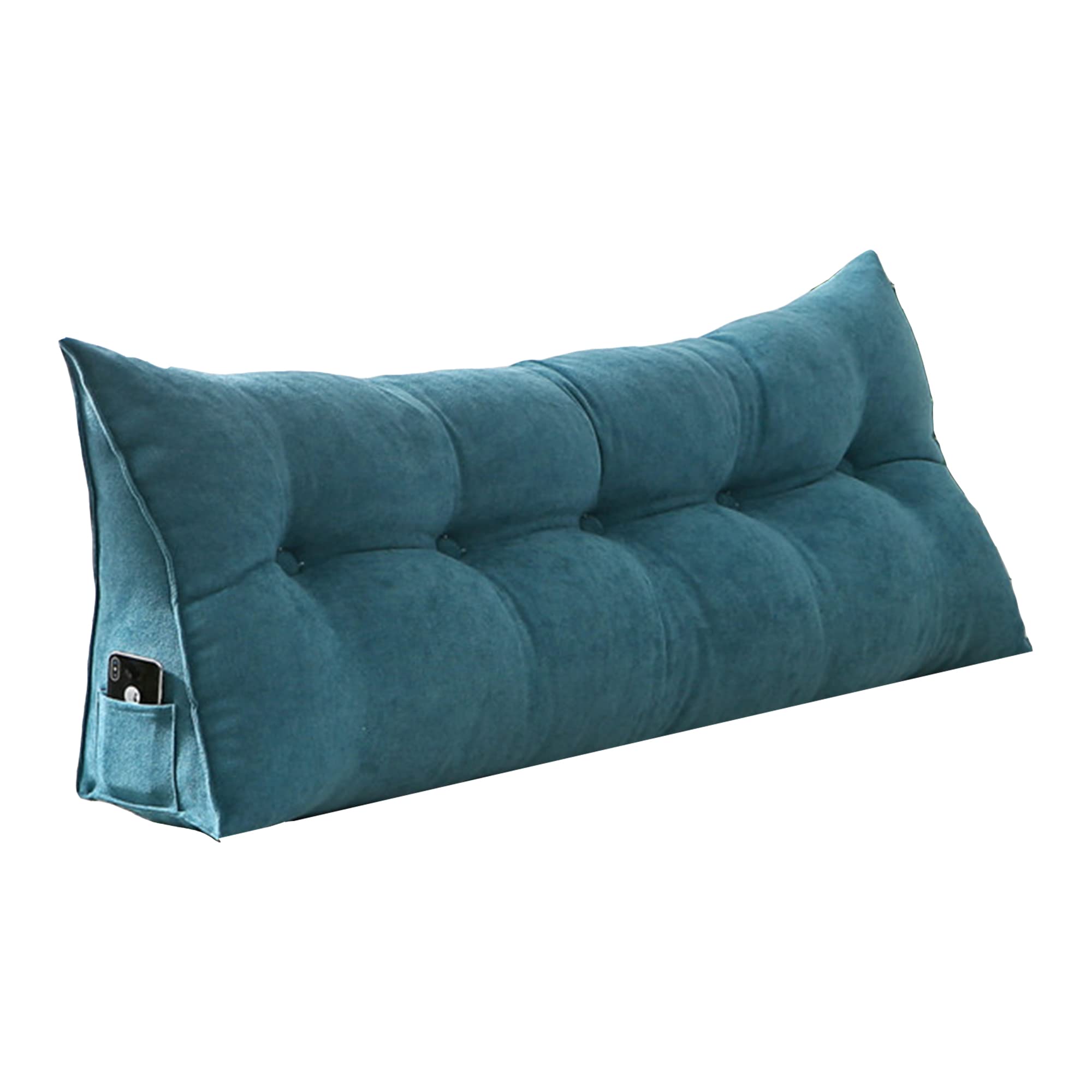 Cuscino ortopedico di supporto lombare per letto, divano, triangolare, testiera del letto, cuscino per schienale da lettura, con fodera rimovibile, 100 x 50 x 20 cm, blu lago