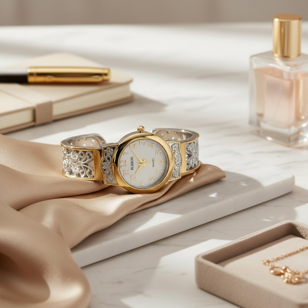 Blekon Collections Japanese Quartz Women's 28mm Case Elegantly Designed Cuff Bangle Watch - Image 5