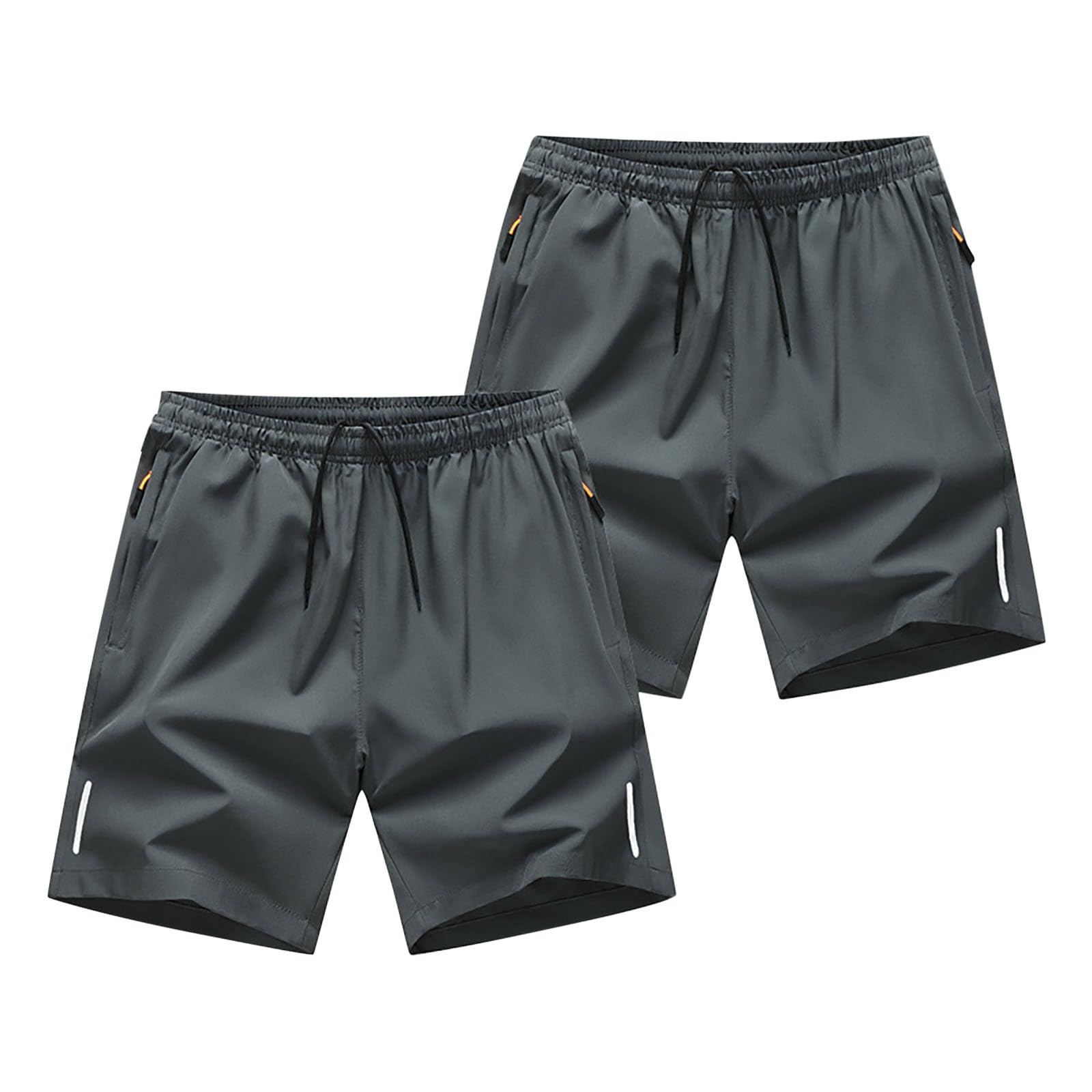 2 Pack Sports Shorts for Men Quick Dry Workout Gym Short Pants Elastic Waist Athletic Running Trousers