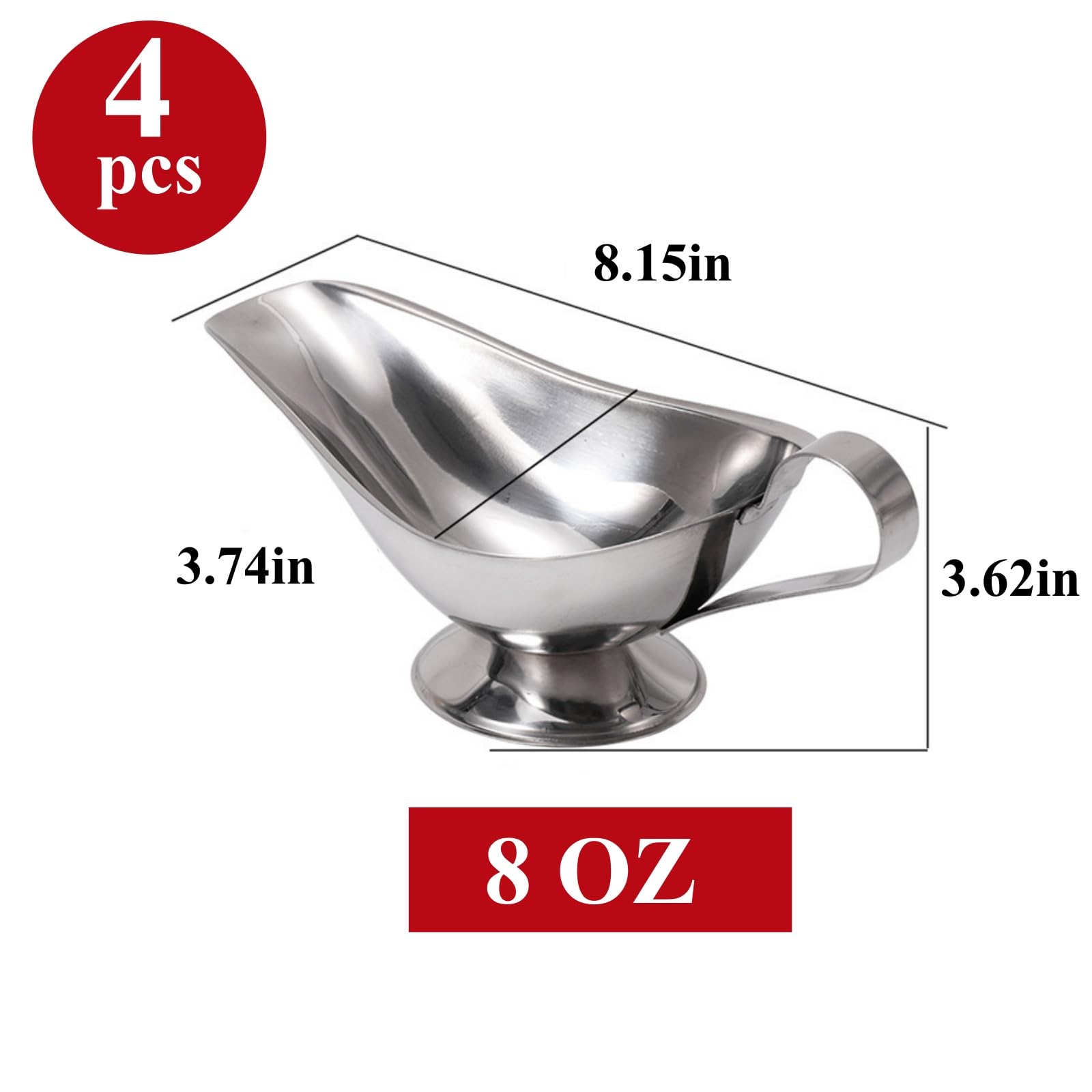 Salsiera in acciaio inox da 236 ml, con beccuccio e manico facili da versare, piatto da portata per condimenti per insalata, lattiera, brodo, pepe nero
