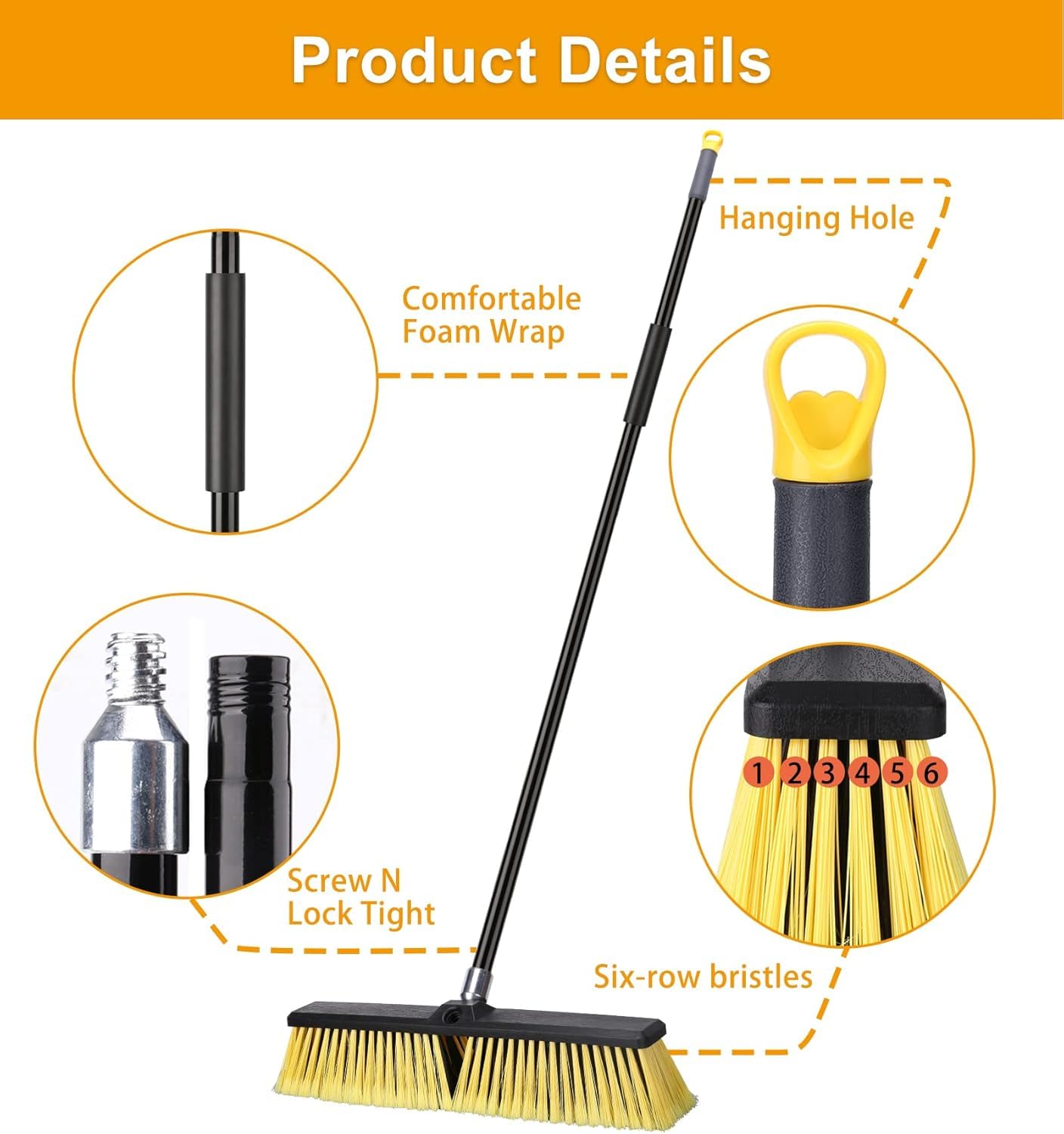 KeFanta scopa da esterno da 45 cm – resistente con manico lungo 160 cm per terrazze, vialetti, garage, cortili, magazzini e pulizia di pavimenti in cemento, giardino per