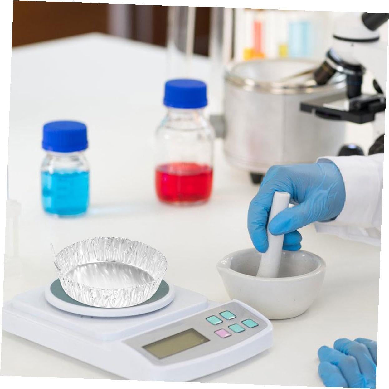 Platos De Pesaje Para Laboratorio 200 Unidades, Bandejas De Aluminio Asas, Diámetro 60mm (42ml), Diseño Compacto Para Medición Precisa De Sustancias Químicas y Polvos