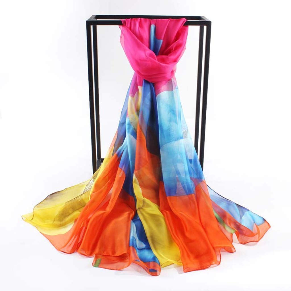 Calda sciarpa da donna in morbido chiffon stampato a fiori, scialle primaverile ed estivo, sciarpe, telo mare avvolgente alla moda (B 200 cm x 140 cm)