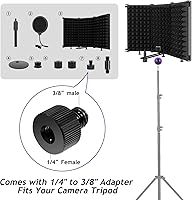 Vista 7 de Escudo de aislamiento de micrófono Rigych, escudo de micrófono a prueba de sonido de 3 paneles con soporte de micrófono y filtro pop, escudo