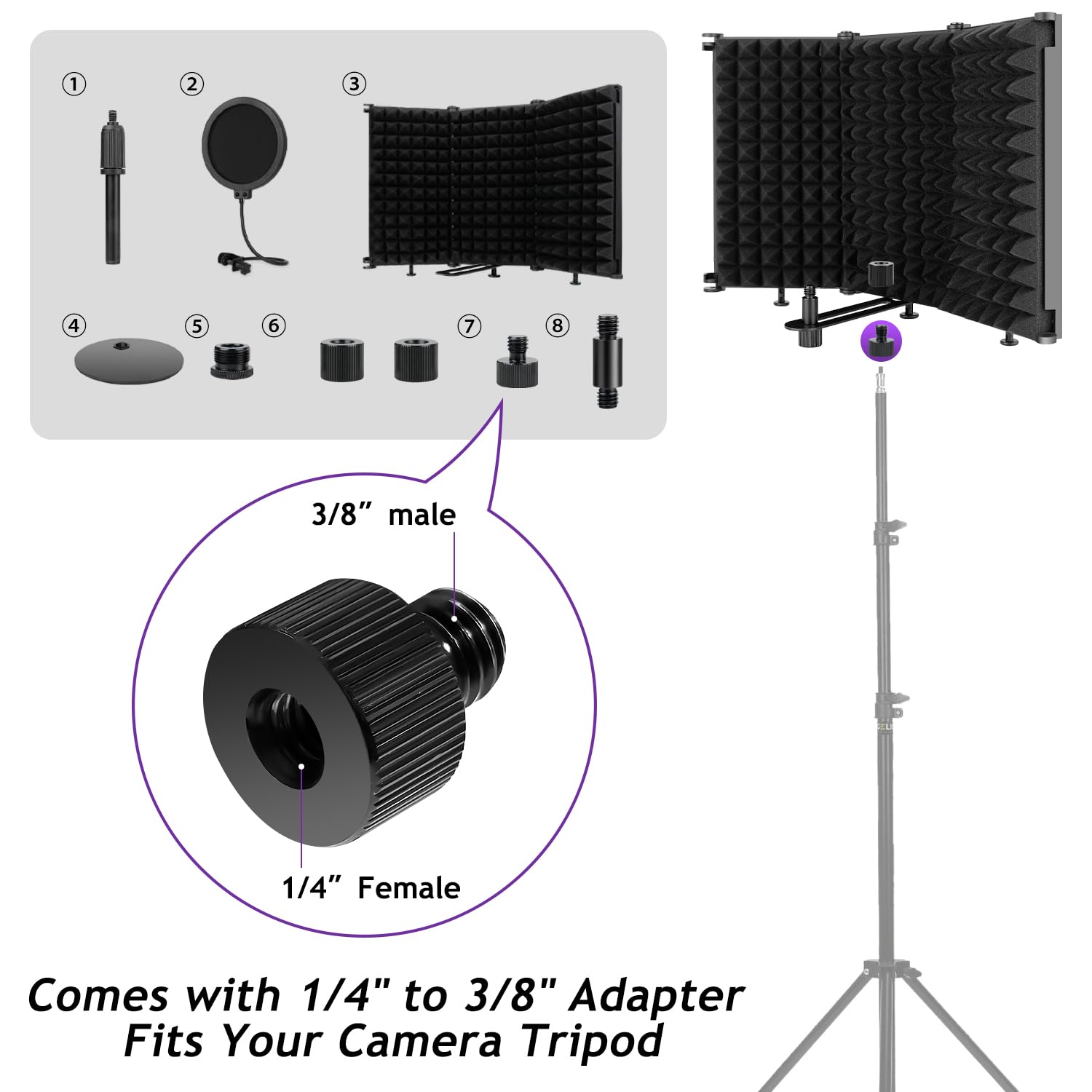 Mikrofon-Isolationsschild mit Pop-Filter und Mikrofonständer, schalldichter Mikrofon-Isolationsschirm, hochdichter, saugfähiger Schaumstoff-Mikrofonständer für Aufnahmestudio,