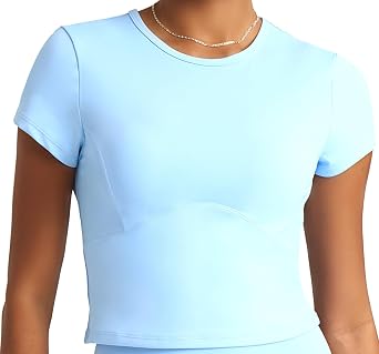 POPSUGAR PS Short Sleeve Athletic Tops for Women, Fitted Feminine Seamed Workout Shirts Gym Running Yoga Tshirts