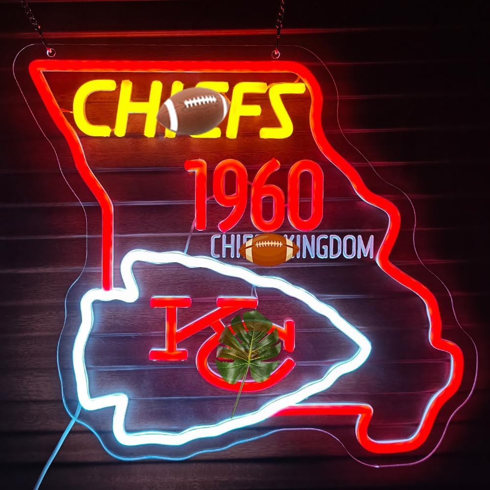 Football Neon Sign for Wall Decor Sports Neon Light Sign Football Team Led Sign for Man Cave US State Map Neon Light Up Sign Football Wall Art for Fan Club Bar Bedroom Gifts for Kids Teens Adult(N017)