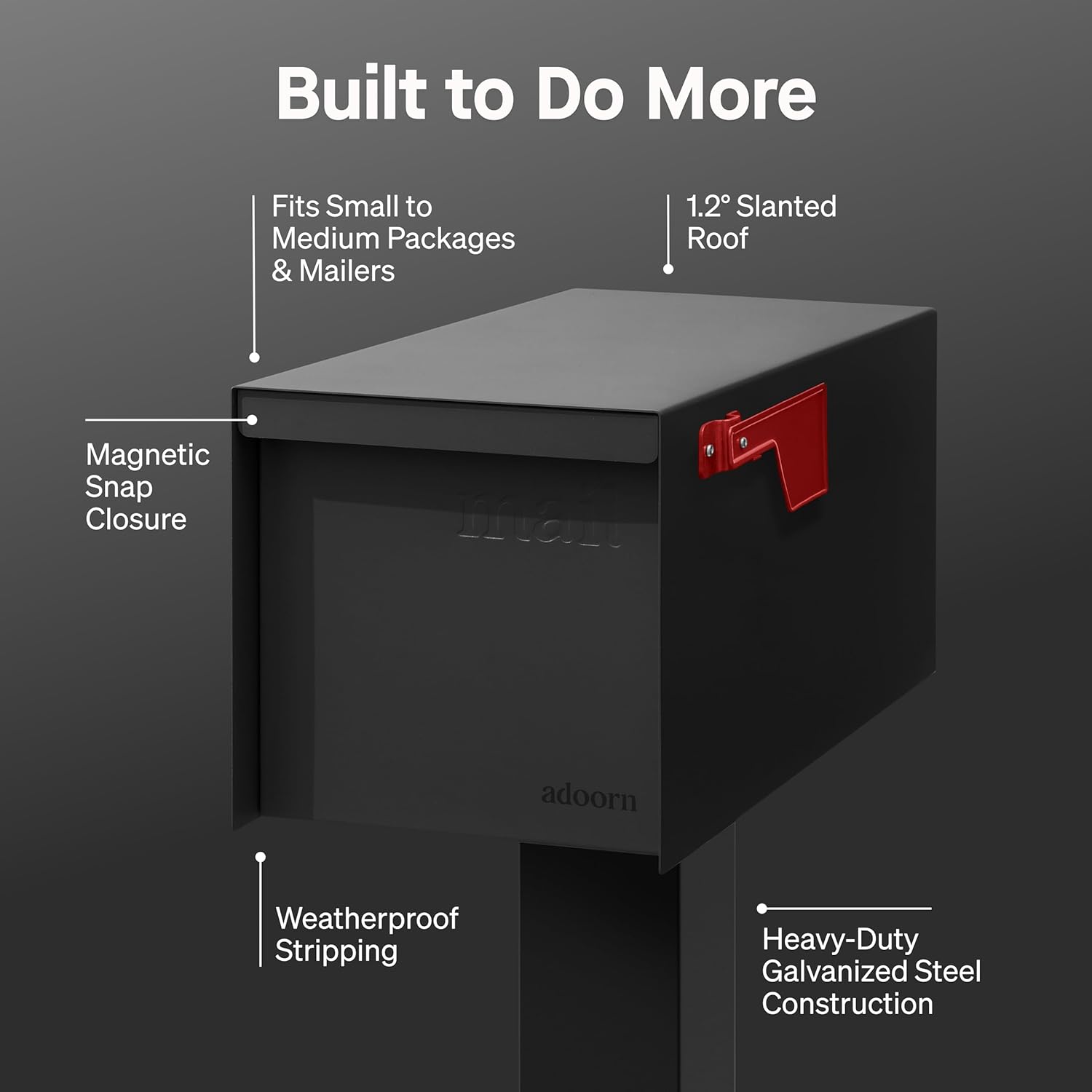 adoorn Post Mount Mailboxes, 9.5 x 9.5 x 20.75 (HxWxD) Large, Galvanized Steel Modern Mailbox, for Daily Letters, Magazines and Packages, Weatherproof with 1.2 Degree Sloped Roof - Black