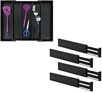 Vista 1 de Utoplike Organizador de cajones de cocina expandible de bambú y 4 separadores de cajones de cocina de bambú (16.53-21.6 pulgadas)