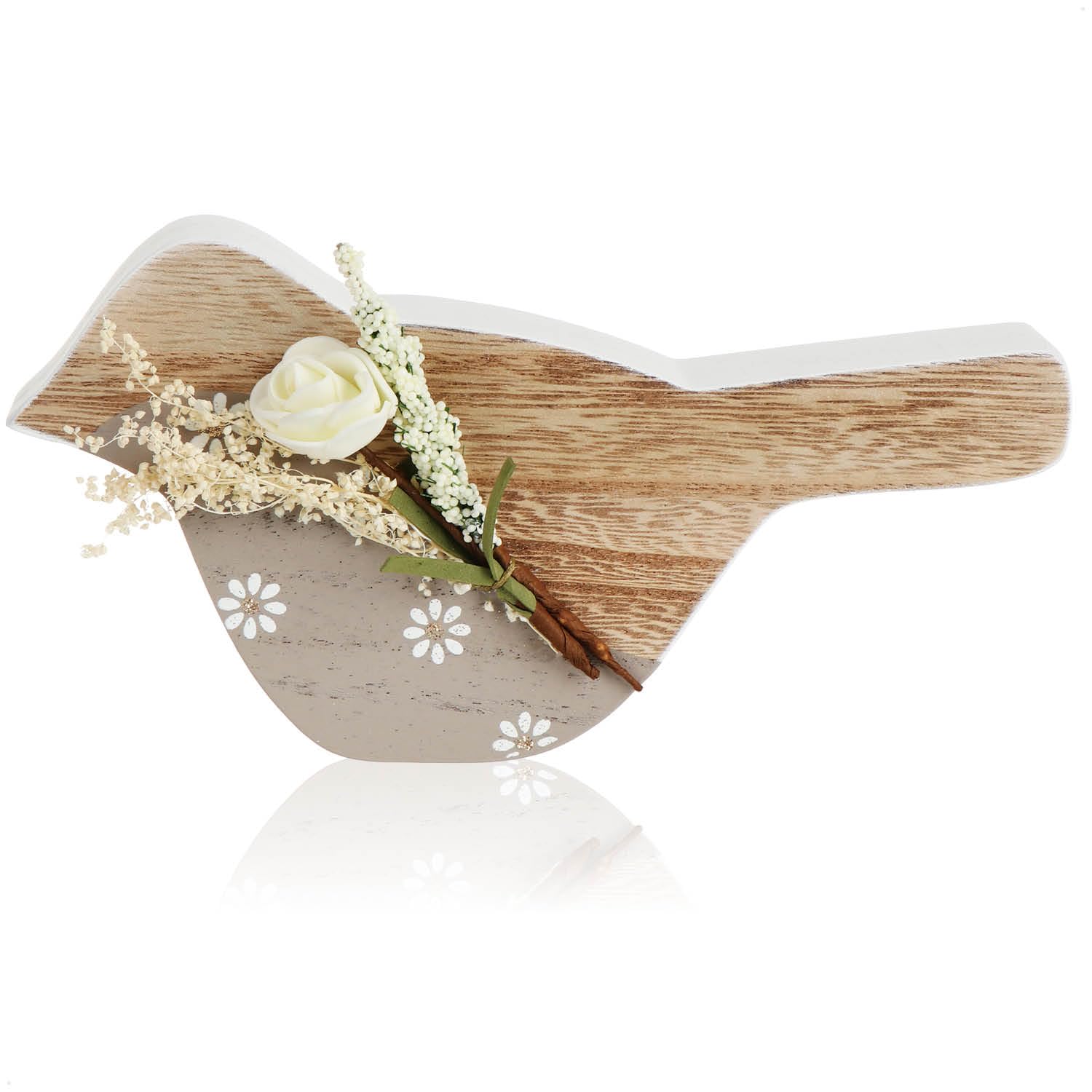 com-four® Figura Decorativa de Madera - Pájaro para decoración de Primavera - Figura de Madera Clara. (1 Pieza - Madera de pájaro)