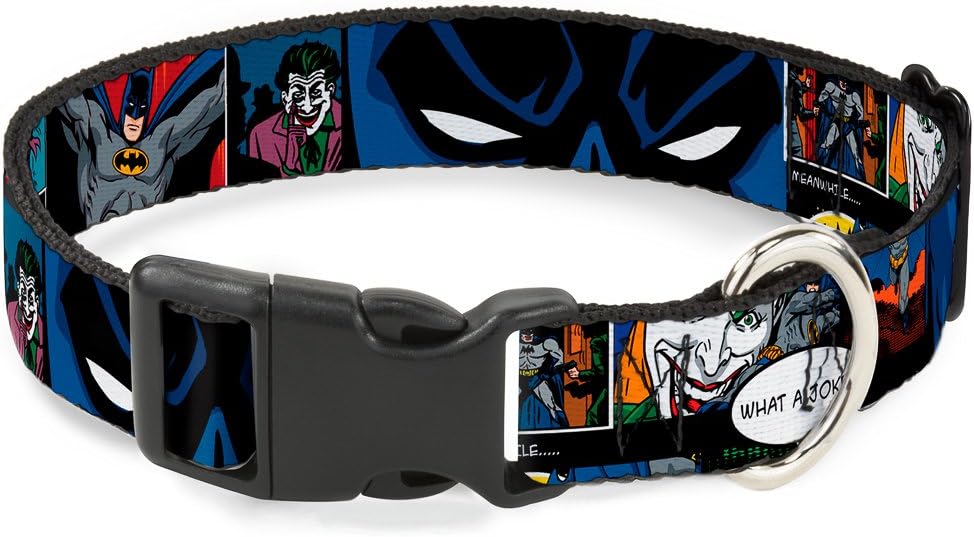 Buckle-Down Plastic Clip Collar - Batman & Joker Comic Strip - 1.5" Wide - Fits 18-32" Neck - Large
