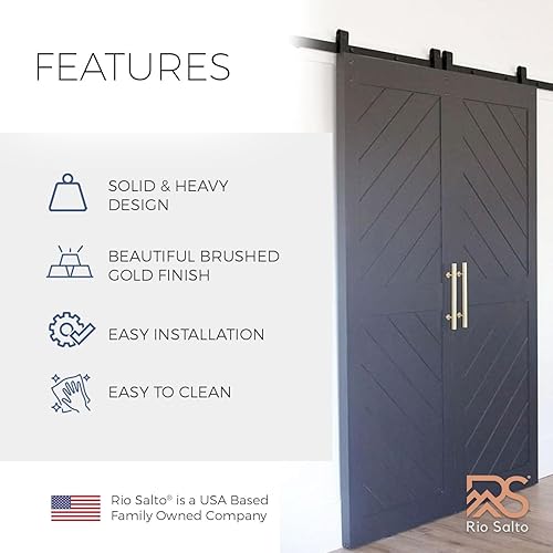 Miniatura 6 de Rio Salto Kit de manijas de puerta de granero dorado de latón cepillado de 12 pulgadas, manija de puerta de armario, manija de aluminio sólido y