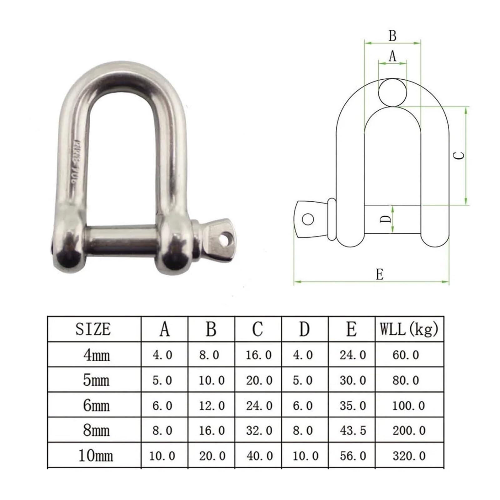 SchäKel D-Schäkel Mit Schraubstift, Edelstahl 304, Robust, 4 Mm, 5, 6, 8, 10(5 Pieces,8mm)