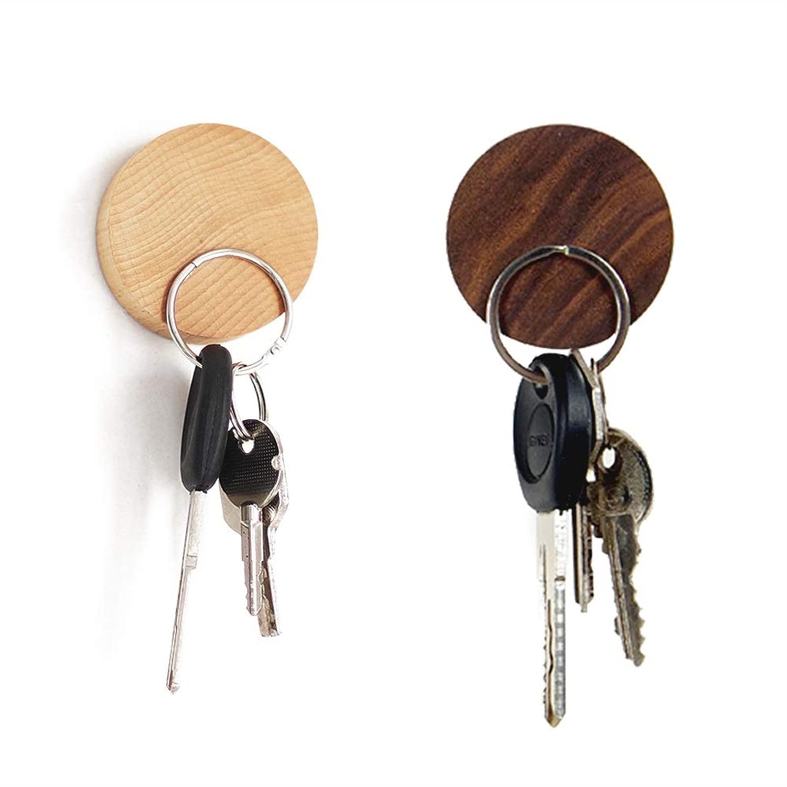Whaton Black 2 Pack Magnetic Key Holder Wood Wall Hooks Round Wood Key Hanger For Keys Coins Cards Storage Hallway