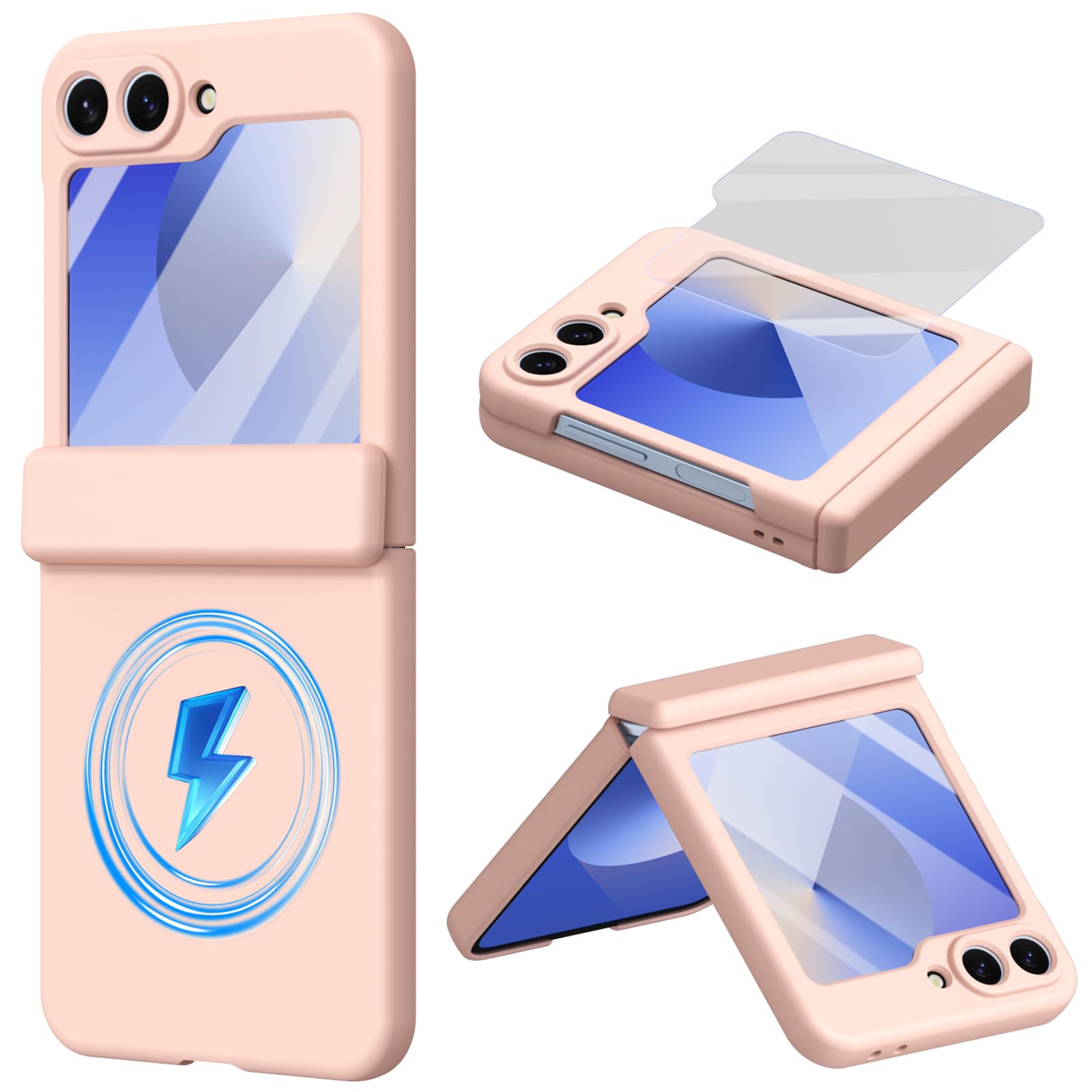 Custodia magnetica per Samsung Galaxy Z Flip7 FE, adatta per la ricarica Mag/Safe, cerniera, protezione per lo schermo, cover in silicone per Samsung Z Flip7 FE-Rosa