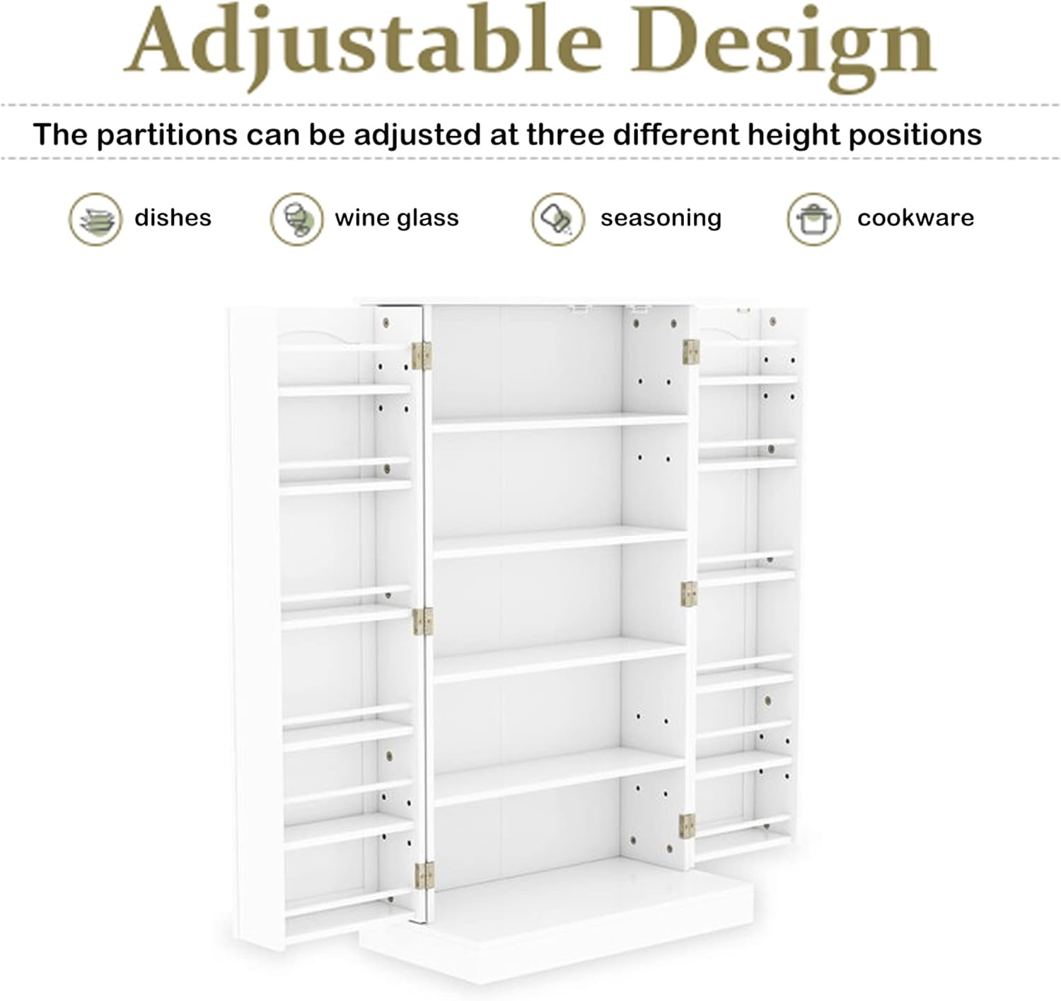 Function Home 41" Farmhouse Kitchen Pantry, Storage Cabinet with Doors and Adjustable Shelves for Kitchen, Living Room and Dinning Room in White : Home & Kitchen