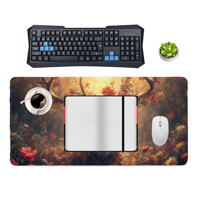 Tappetino Mouse Gaming XXL 1600 x 800 mm Tappetino Antiscivolo Sottomano Da Scrivania Per Mouse e Tastiera, Con Base In Gomma Antiscivolo, Lavabile, Mouse Pad foresta cervo, Regalo per Uomo L-843