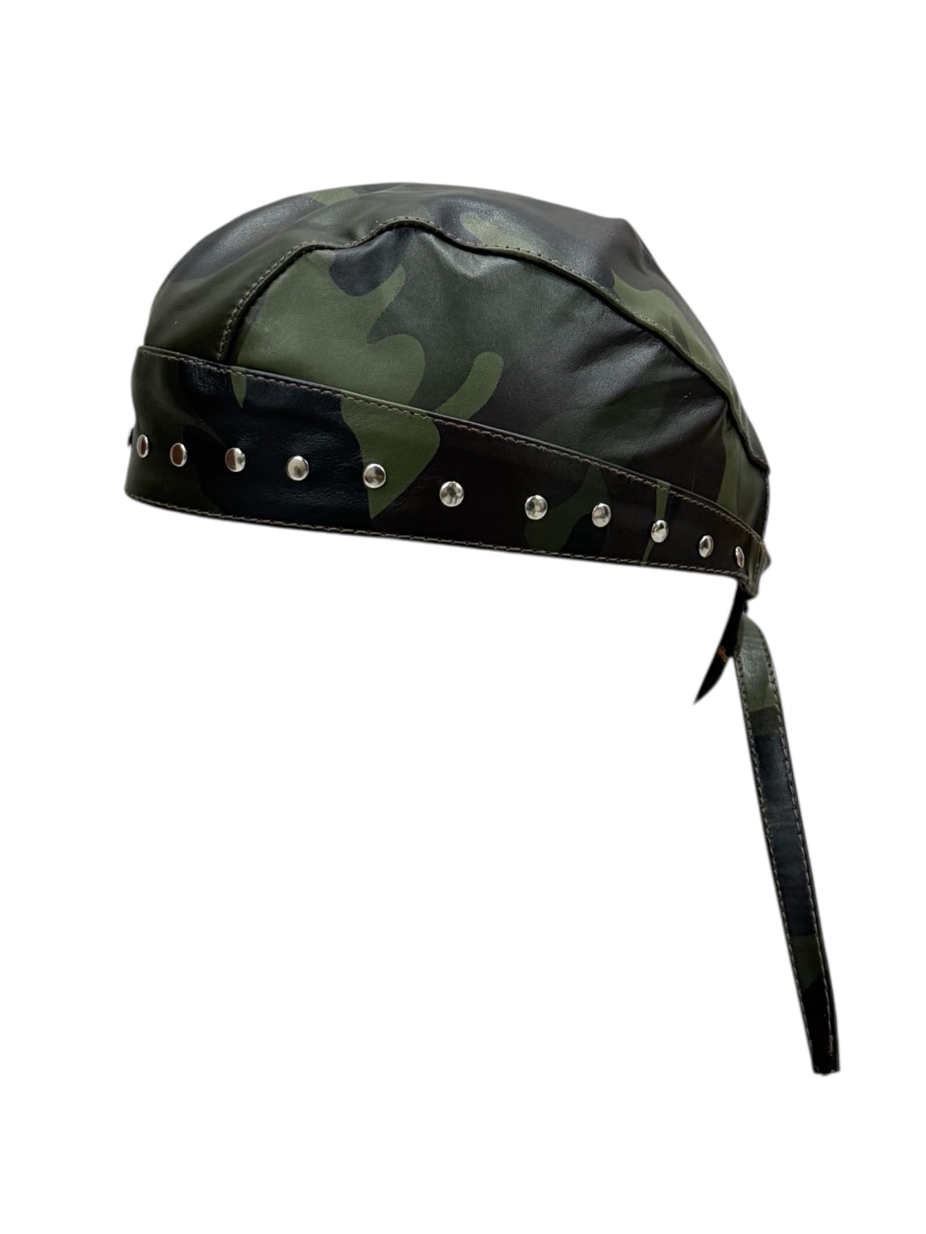 Genuine Leather Army Bandana Cap for Men Camo Leather Doo Doo Rag Head Wrap One Size Fits Most