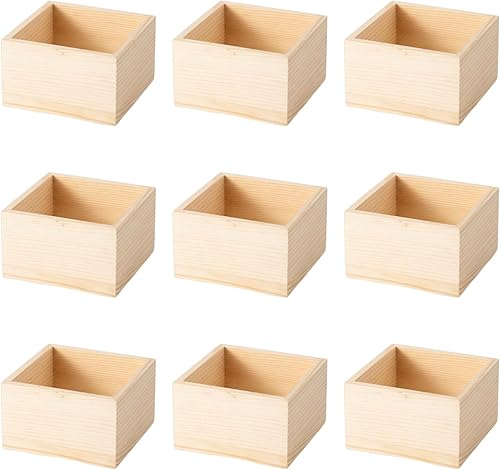 Paquete de 6 cajas de madera sin terminar de 4.5 x 4.5 x 2.5 pulgadas, cajas pequeñas de madera para manualidades, decoración del hogar y centros de