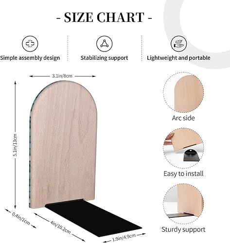 Miniatura 2 de Book Ends for Shelves 1 Pair - Retro Green Wood Grain Print Wood with Metal Base Bookends for Heavy Books, Book Stand Organizer Holder for Books