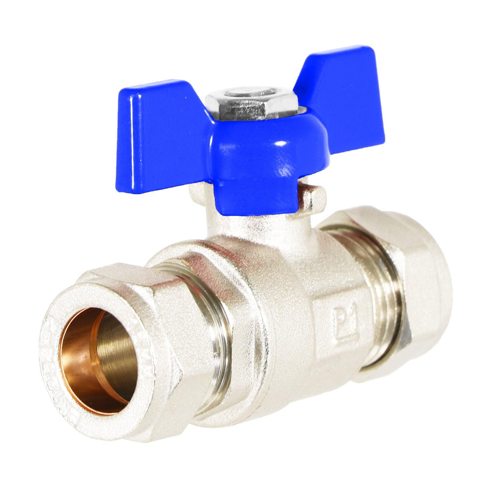 Spares2go Blue Butterfly Lever Compression Ball Valve Quarter Turn Water Isolation Stop Kit (15Mm, Handle)