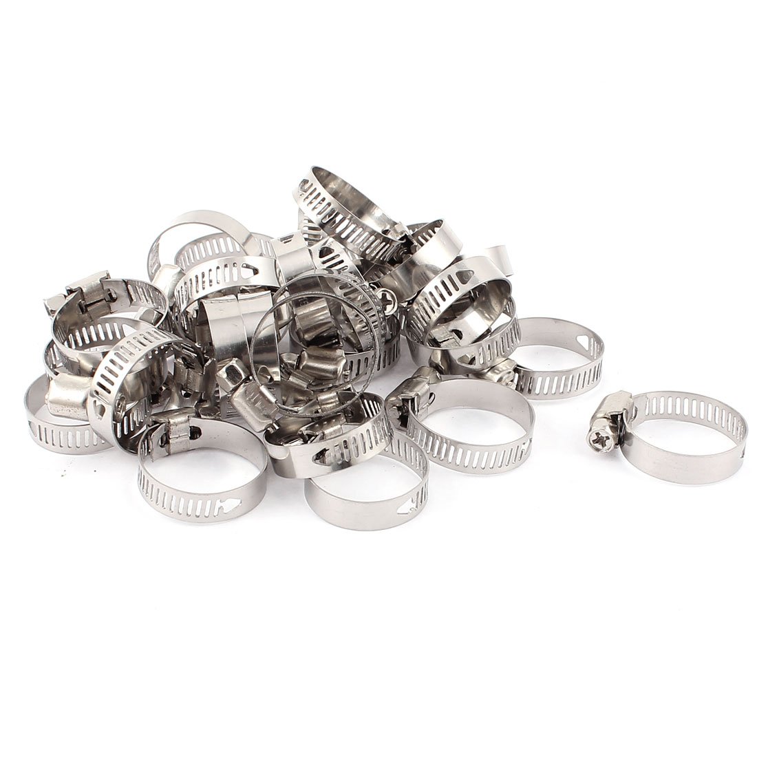 Aexit Adjustable 16mm-25mm Clamps Stainless Steel Gear Hose Clamp Silver Strap Clamps Tone 30pcs