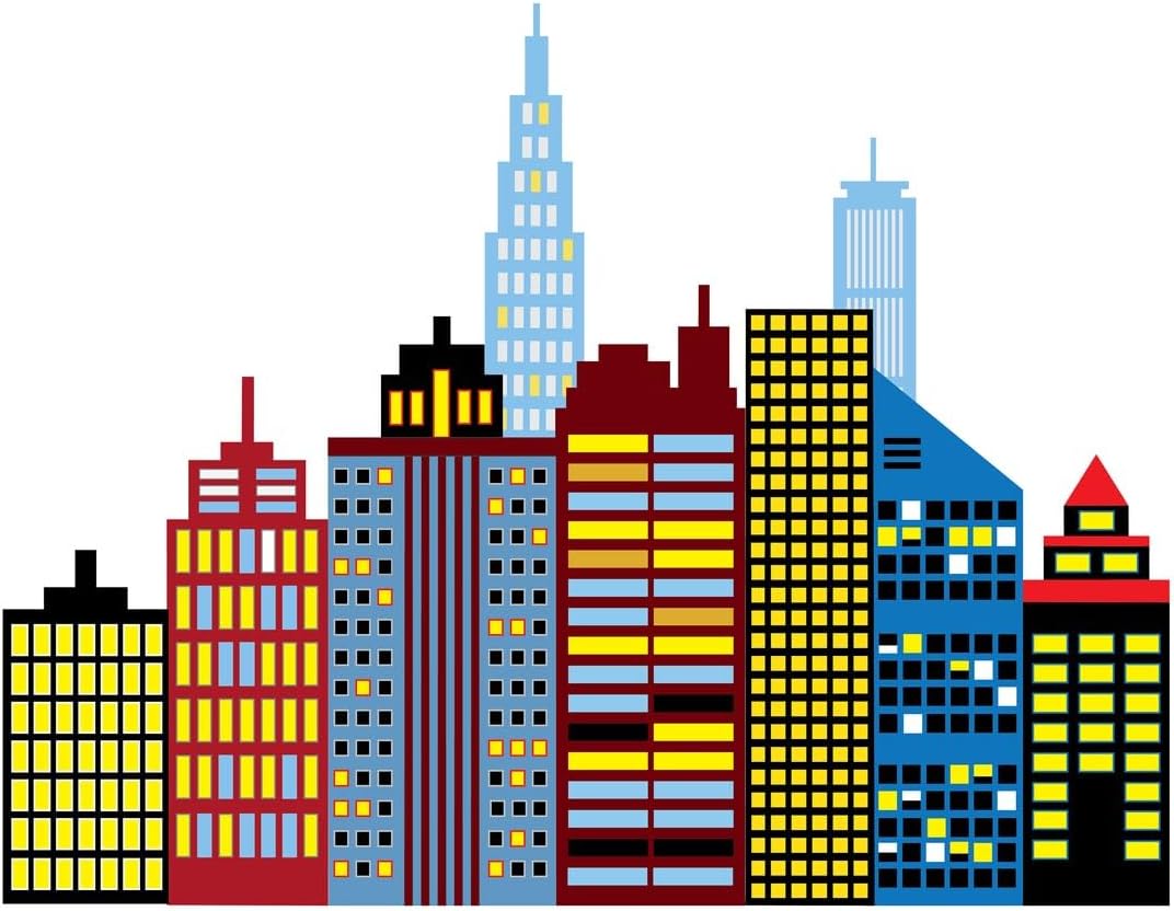 Superhero City Wall Decal - Vinyl Eco-Friendly Superhero Decals - Cityscape Decal for Kids Room - Superhero Wall Art for Boys Room Decor - Large Wall Mural for Playroom MC07