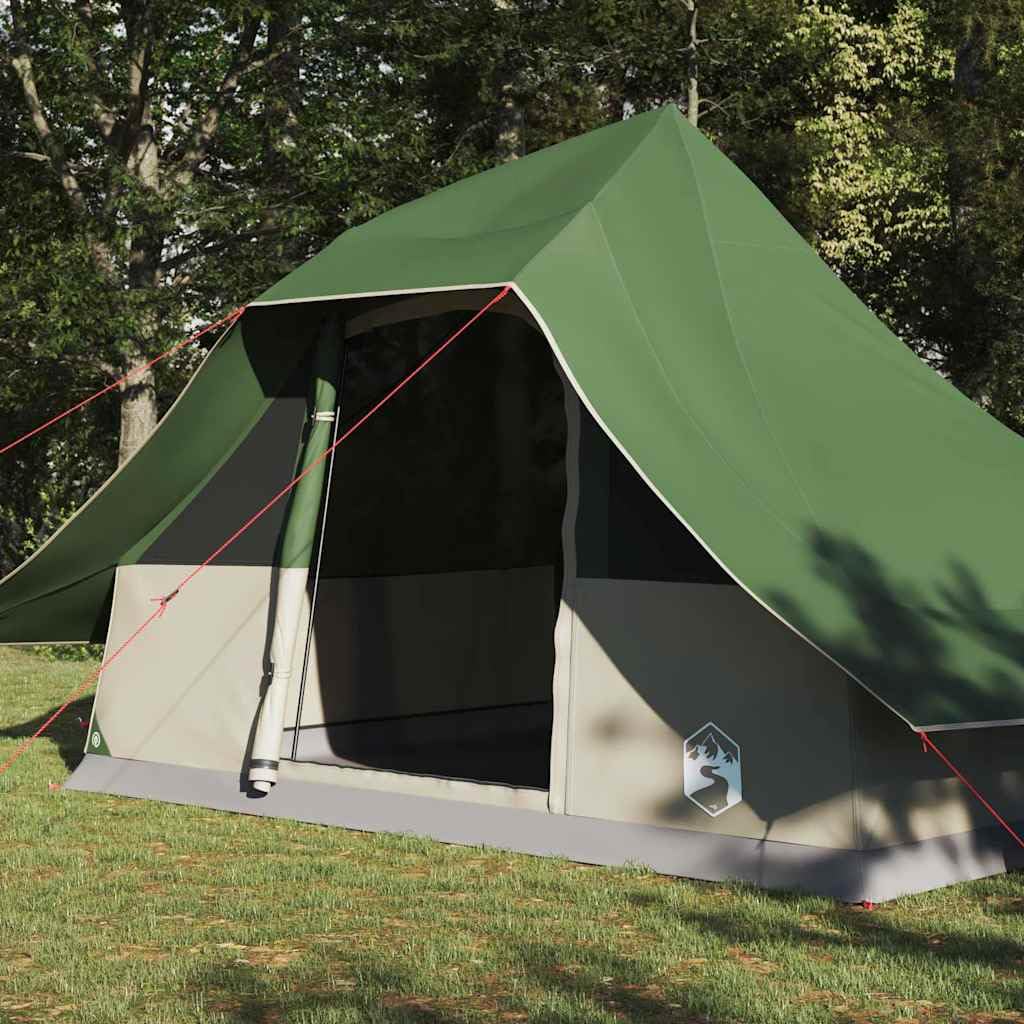 Namiot rodzinny Tipi z zielonej tafty 364 x 281 x 257 cm ze stalowymi słupkami i liną napinającą na kemping ogród taras
