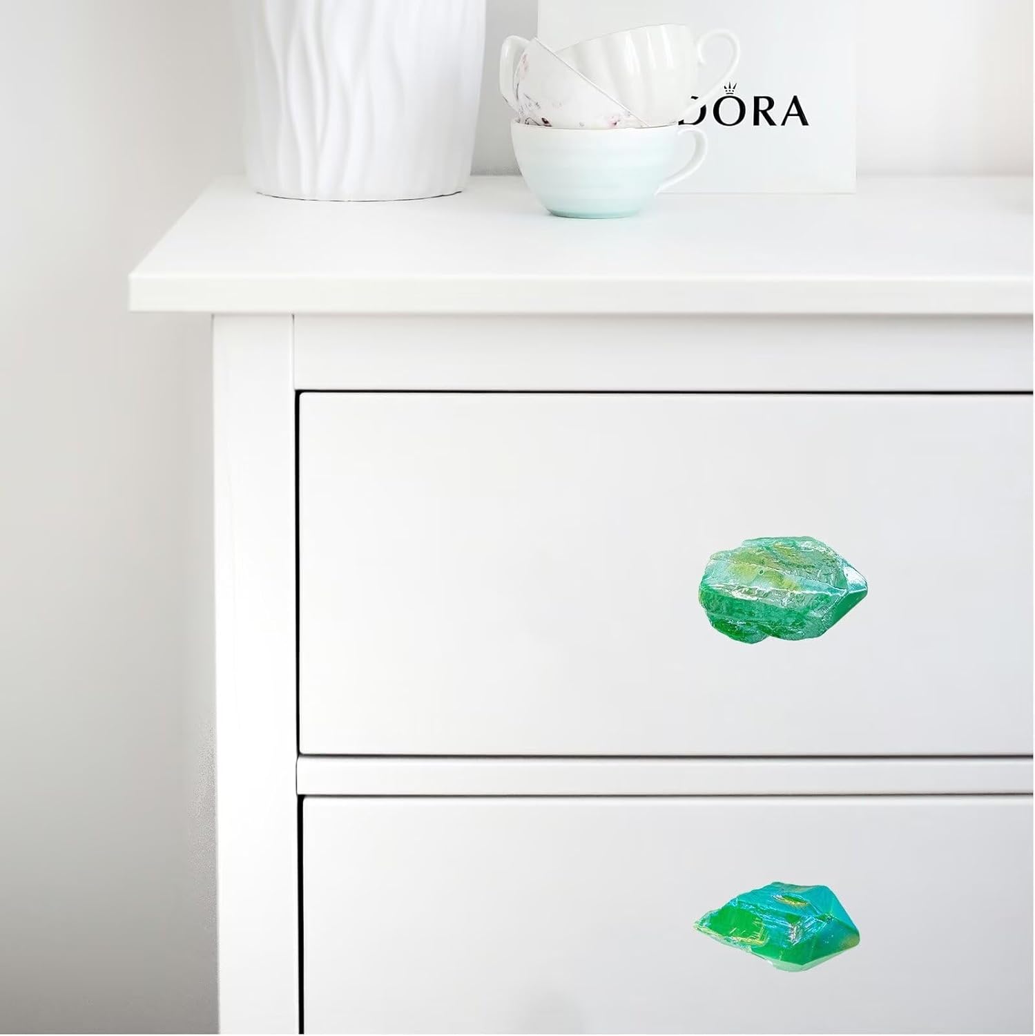 Natural Crystal Stone Cabinet Knobs Decorative Drawer Knobs Handles Gemstone Cupboard Pulls for Home Office Decor Coated Green 4 Pack