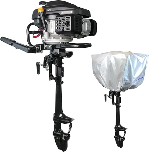 Miniatura 1 de Motor fuera de borda de 4 tiempos 7.5 hp 196cc Motores fuera de borda Manual de reversa, con cubierta fuera de borda