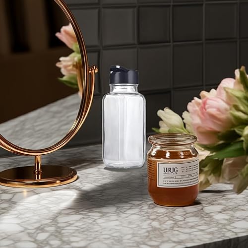 Miniatura 3 de JUVITUS Tarro de especias cuadrado de vidrio transparente de 8 onzas  8.1 fl oz con tamiz negro (paquete de 6) + etiquetas - Tapa de tamiz de dos