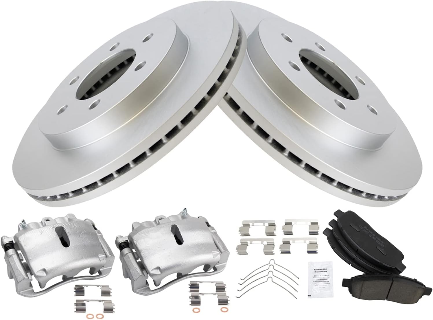TRQ Front Brake Pad & Rotor Kit Brake Caliper Brake Pads Brake Rotor Ceramic Vented Premium G-Coated Compatible with 2004 Ford F-150