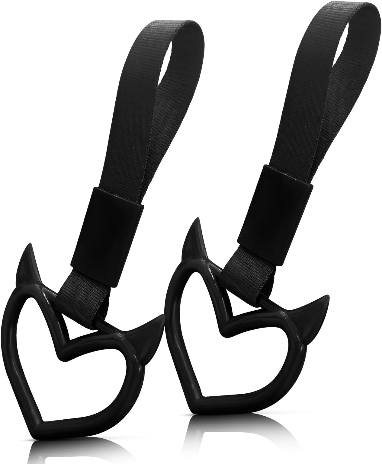 2 Pcs Devil Heart Shaped Car Handle Strap – Drift Charm Rear Bumper Warning Ring Decor for Car Interior Exterior, Subway Bus Handle Accessory, Cute Heart Car Decor Gift for Drivers (Black)