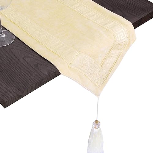 Miniatura 2 de Rockcloud - Camino de mesa de terciopelo con borlas para decoración del hogar, Navidad, fiesta, evento, decoración