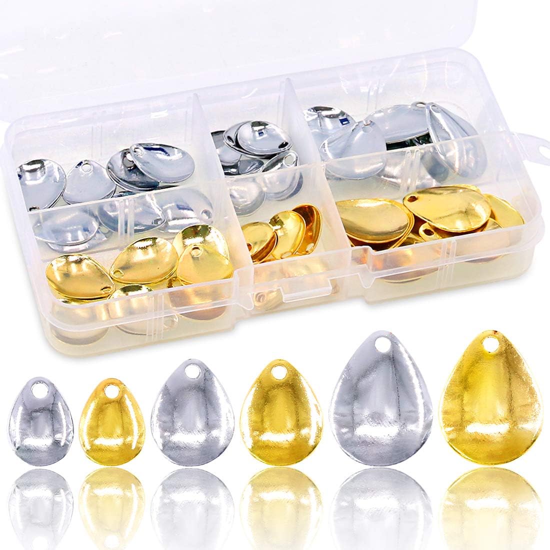 Swpeet 60Pcs Gold and Sliver Fishing Spoons Rigs Spinner