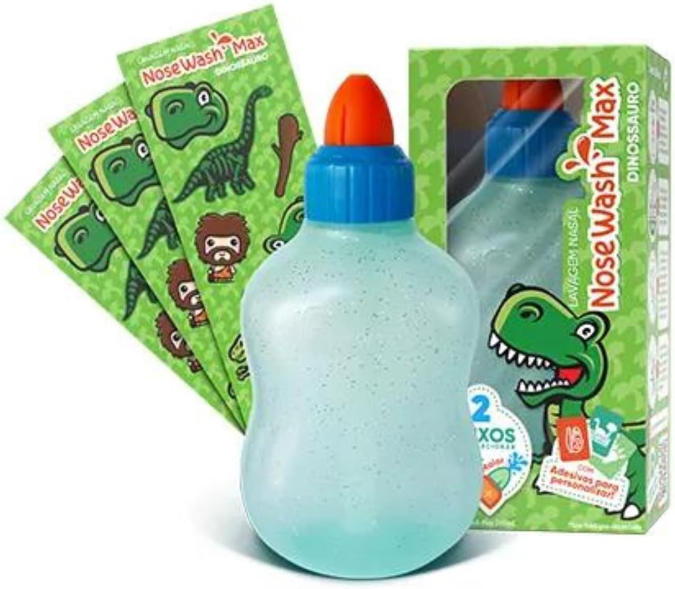 Nosewash Max Dinossauro - Dispositivo para Lavagem Nasal de Bebês e Crianças, Limpador de Nariz, Irrigação Nasal, Alivio de Alergias e Congestão Nasal, com Controle de Fluxo, Frasco 240 ML com Escala Nosewash Max Dinossauro - Dispositivo para Lavagem Nasal de Bebês e Crianças, Limpador de Nariz, Irrigação Nasal, Alivio de Alergias e Congestão Nasal, com Controle de Fluxo, Frasco 240 ML com Escala