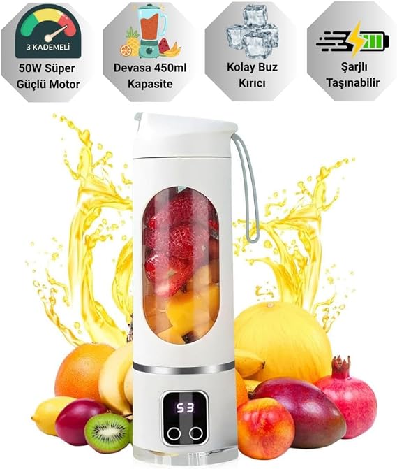 Coofbe 50W 450Ml Kişisel Şarjlı Blender Buz Kırıcı Taşınabilir Smoothies Blender Meyve Sıkacağı Çelik Bıcaklı