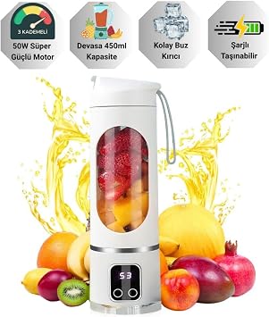 Coofbe 50W 450Ml Kişisel Şarjlı Blender Buz Kırıcı Taşınabilir Smoothies Blender Meyve Sıkacağı Çelik Bıcaklı