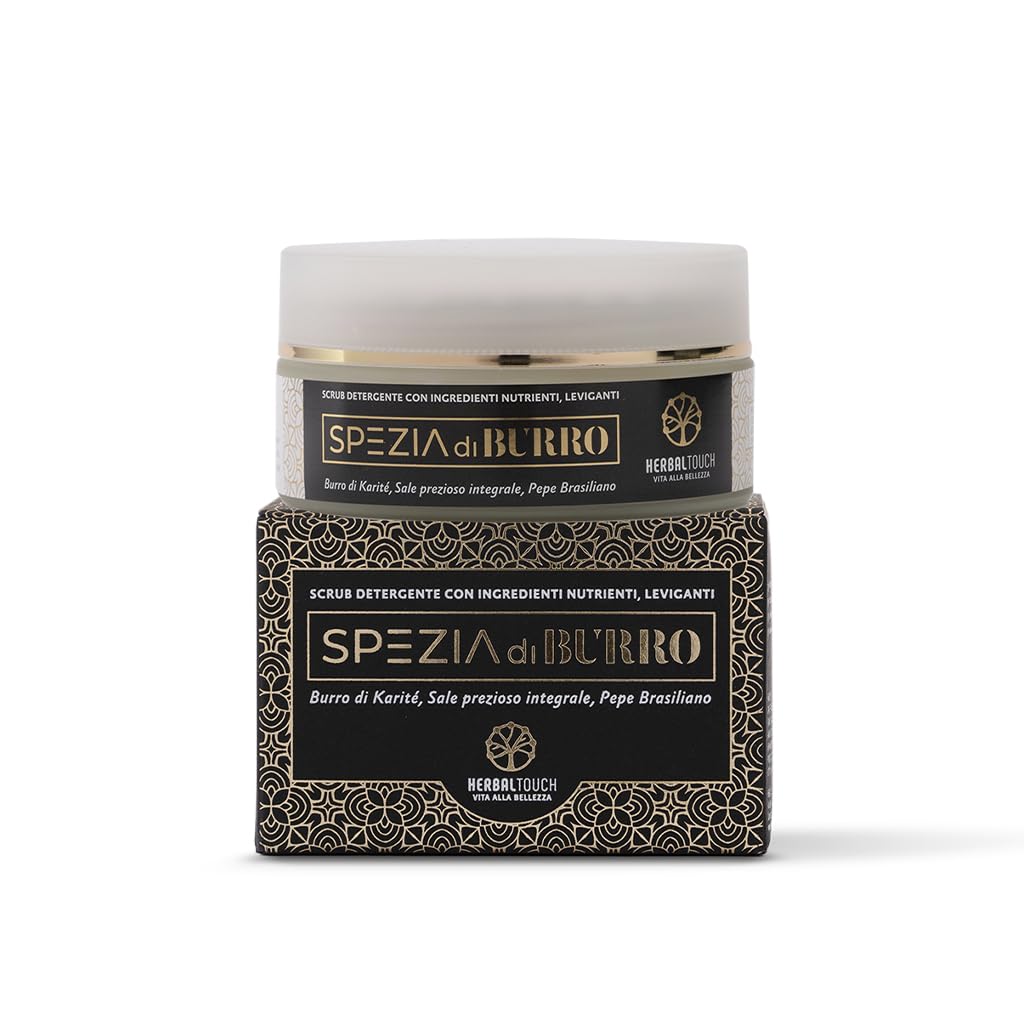 Spezia di Burro 200 ml Scrub sensoriale corpo, detergente, nutriente e levigante con Burro di Karité, Sale prezioso integrale e Pepe brasiliano