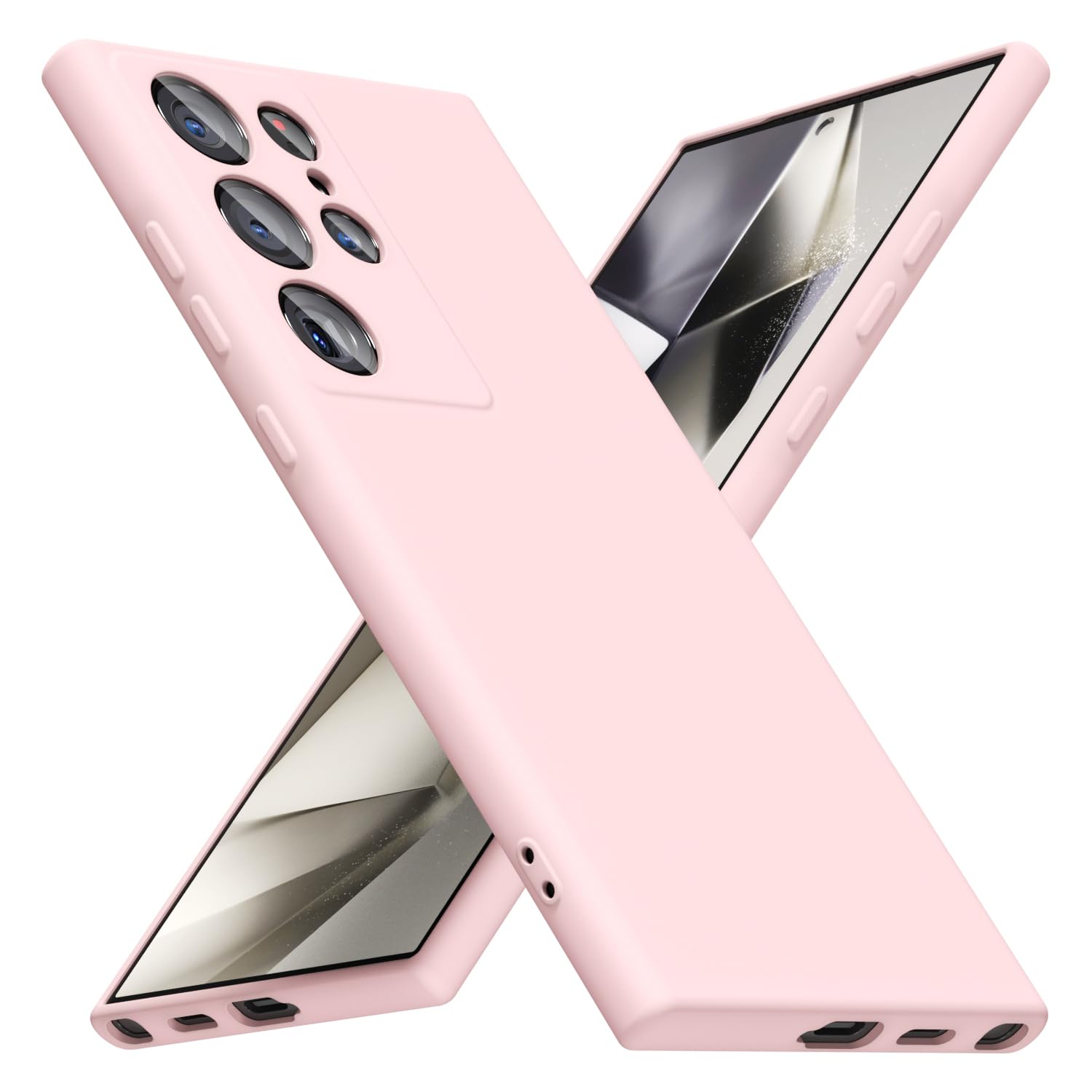 for Samsung Galaxy S24 Ultra Phone Case Silicone, Minimalist Ultra Thin Slim Soft Rubber Gel Solid Color Matte TPU Cute Case for Women Men, Girly Aesthetic Design & Camera Cover, Light Pink