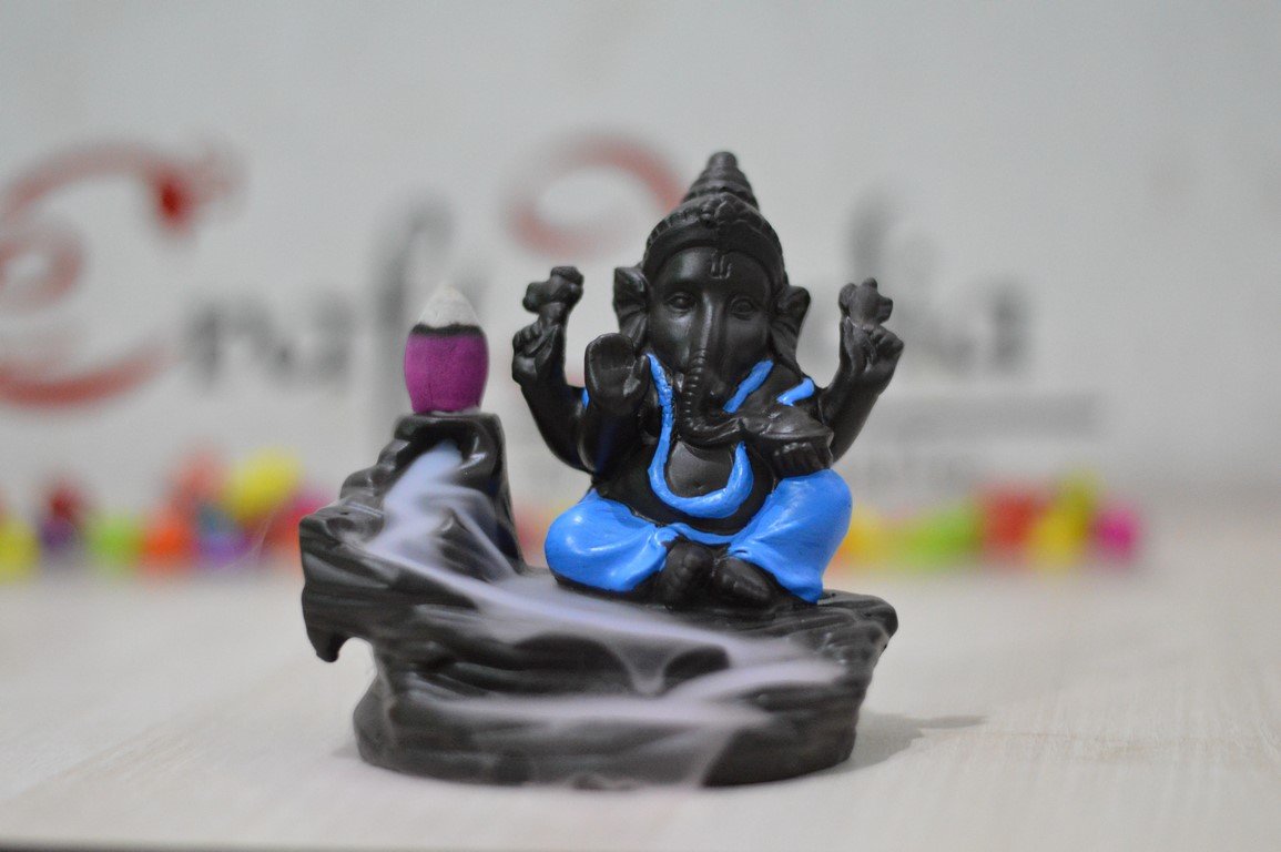 eCraftIndia Ganesha Smoke Backflow Incense Holder (7 Cm X 7 Cm X 12 Cm, Dark Brown)